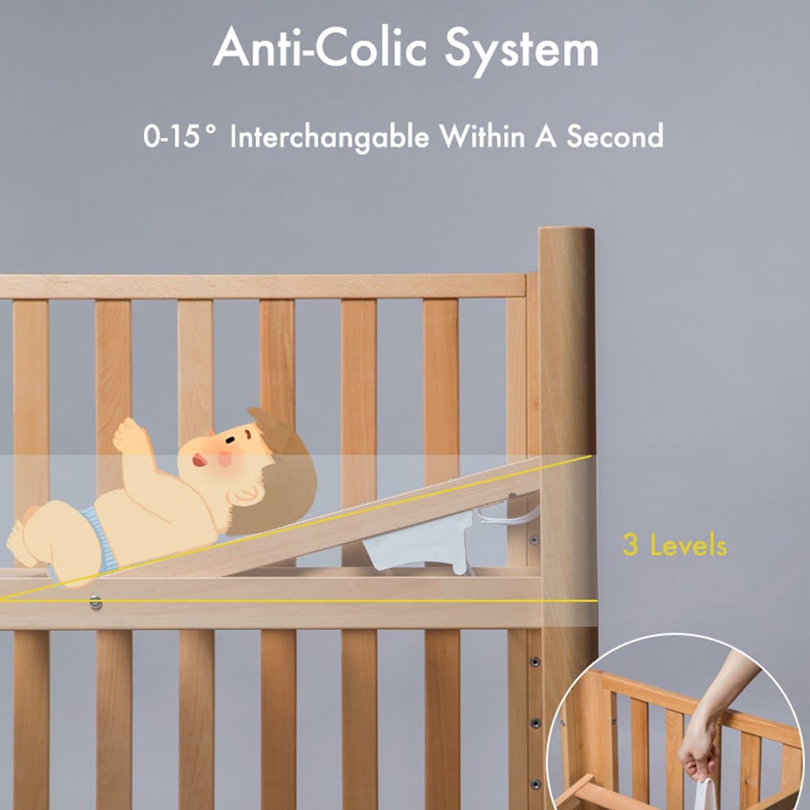MOOB Baby Abby Anti-Colic System (ACS) 5-in-1 Convertible Baby Cot (120x65cm)