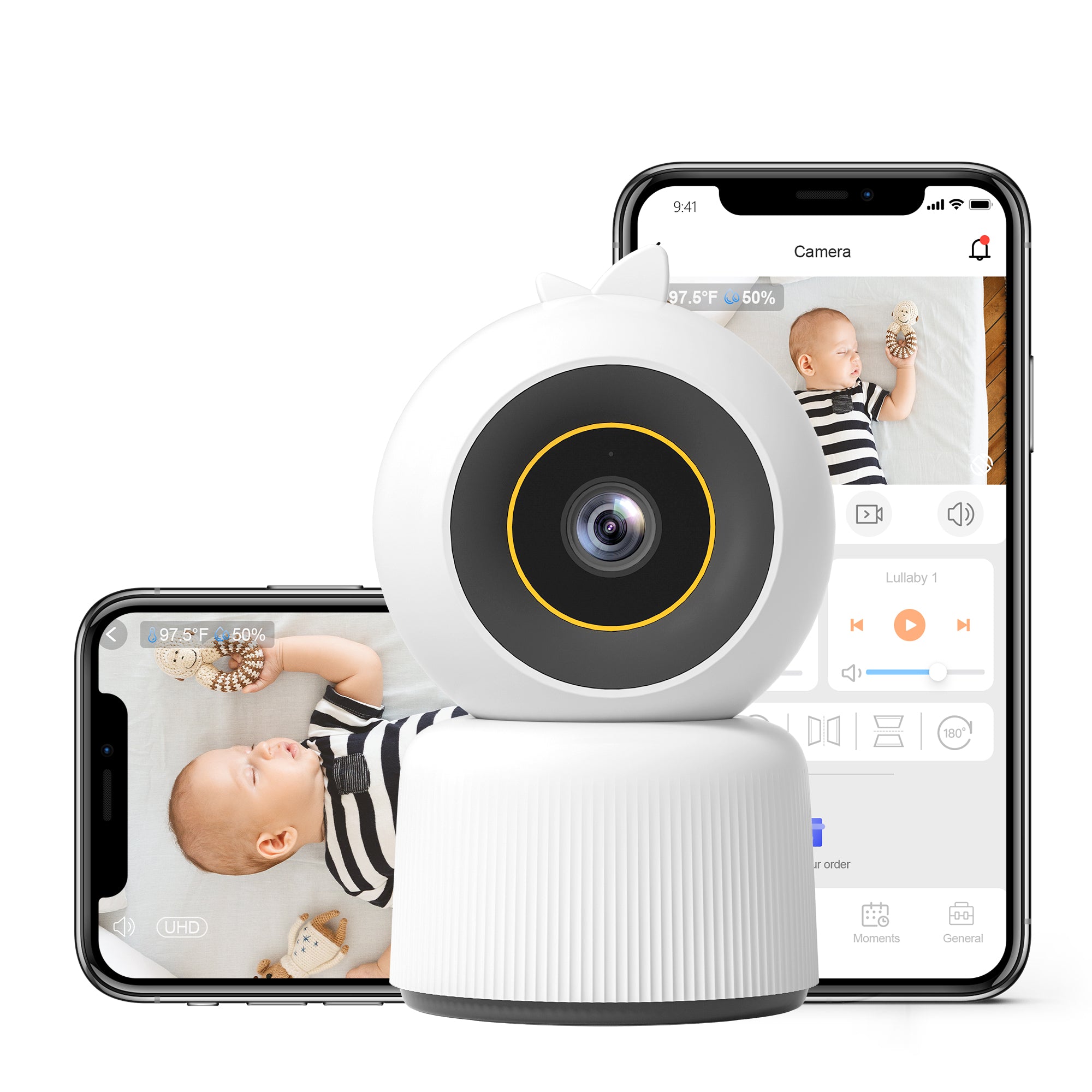 Cheego Orange 3MP HD Smart Baby Monitor with Camera and Audio, A.I. Safety Alerts, Two Way Talk, Night Vision, 4X Zoom, Room Humidity & Temp, Cry Detection, Multicolor Night Lamp