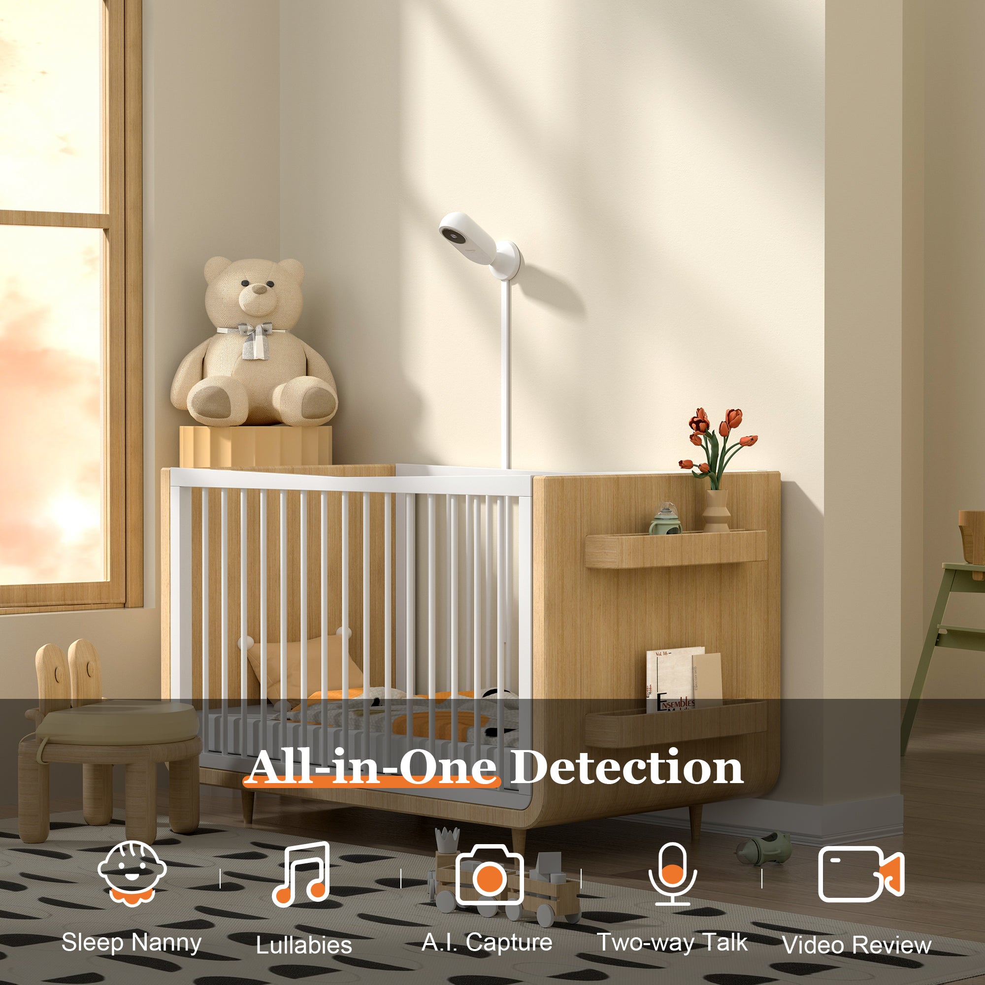 Cheego X3 Pro Smart Baby Monitor HD Video Camera and Audio, Realtime Breathing and Sleep Tracking, 2-Way Talk, Nightlight and Night Vision, Room Humidity & Temp, Wake up & Crying Detection, Works with Alexa