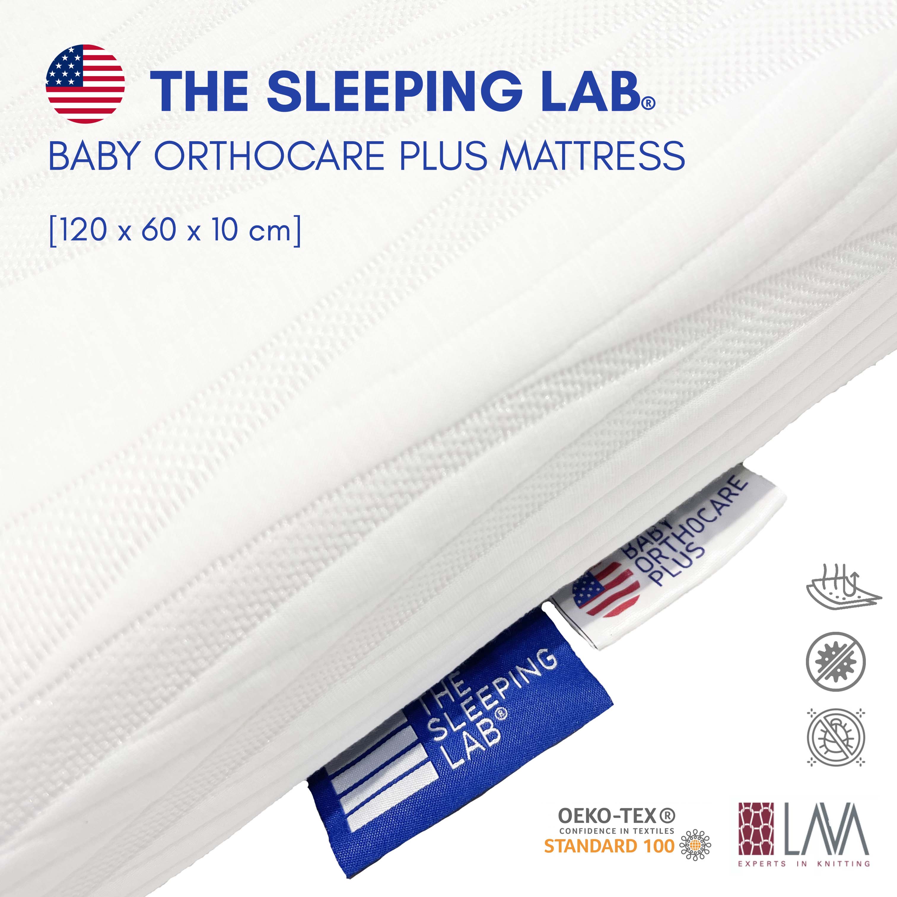 The Sleeping Lab Baby OrthoCare Plus Mattress | Orthopedic Foam with Airflow Holes & Removable Tencel Cover (120x60x10cm)