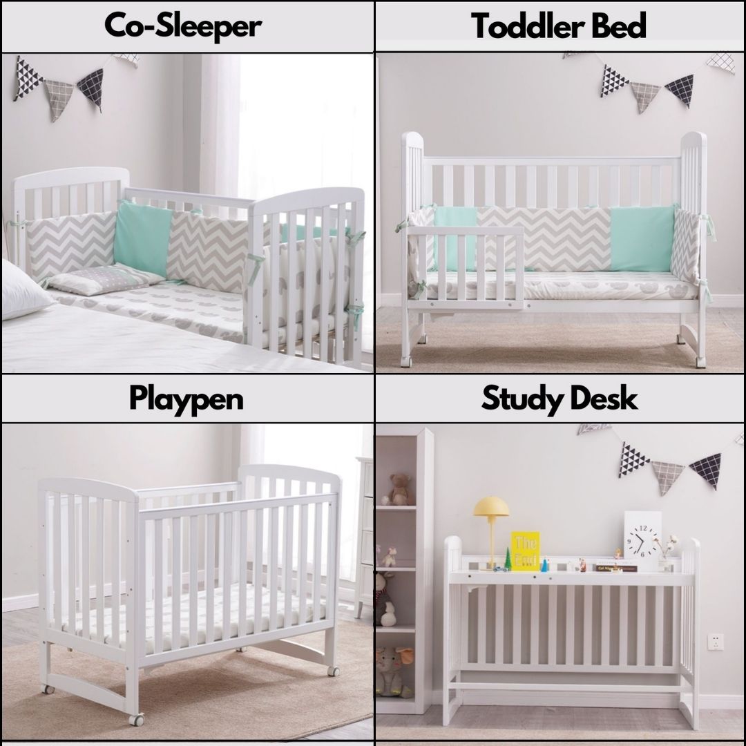 PREORDER APRIL 2024 Palette Box Sweet Dreams Avant Garde 10-in-1 Convertible Baby Cot with Anti-Colic System (ACS) & Rocker - Drop Gate (120x60cm) + King Koil Baby Orthoguard 2 Dual-Foam 4" Mattress