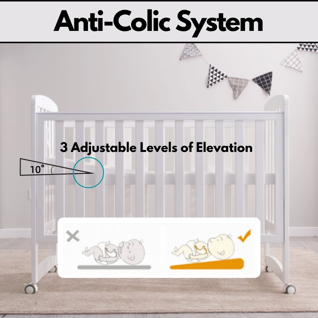 Palette Box Sweet Dreams Avant Garde 10-in-1 Convertible Baby Cot with Anti-Colic System (ACS) & Rocker - Drop Gate + The Sleeping Lab Baby OrthoCare Luxury Mattress 4 Inch (120x60cm)