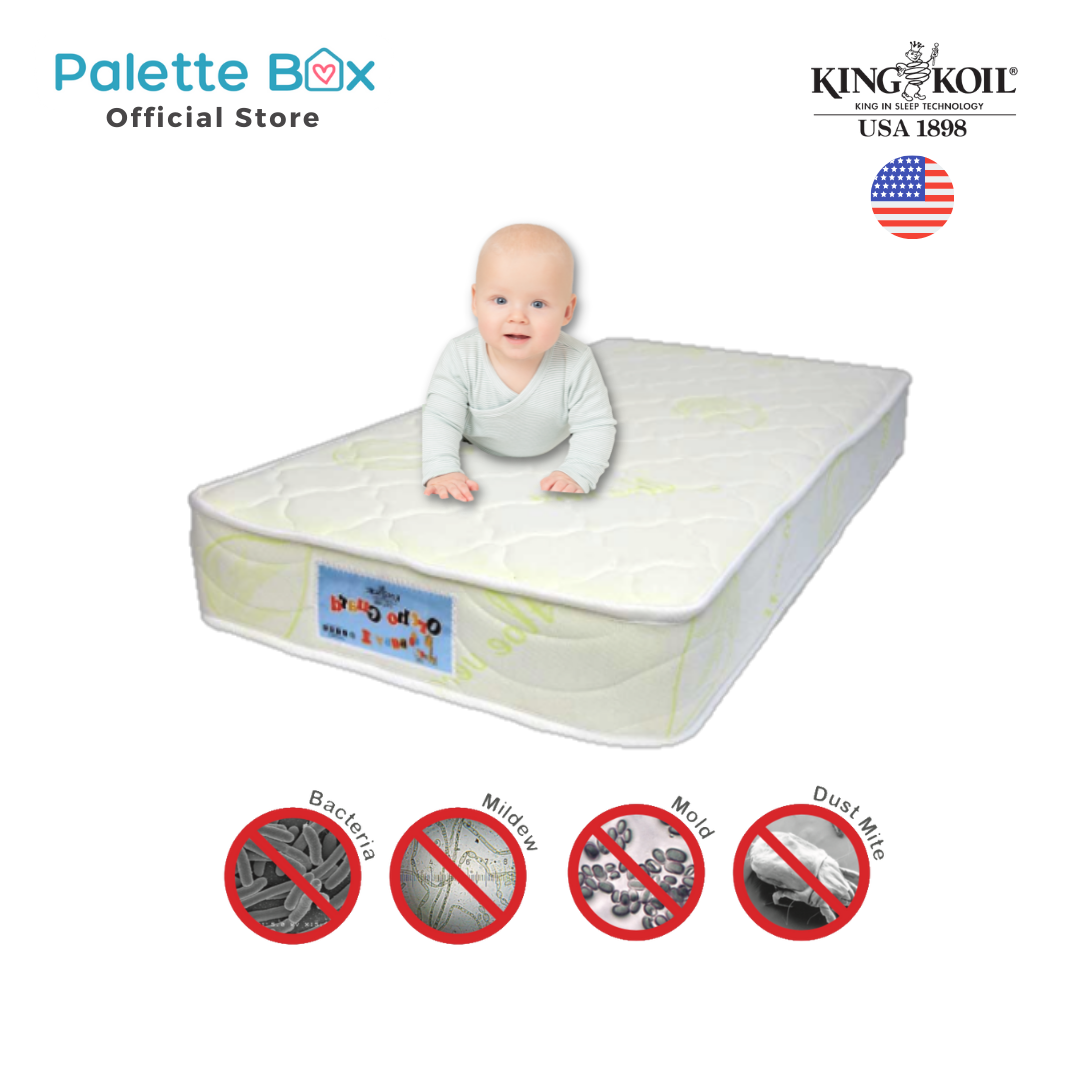 Palette Box Sweet Dreams 7-in-1 Convertible Baby Cot with Rocker - Drop Gate (120x60cm) + King Koil Baby OrthoGuard 1 Spring 6 inch Mattress