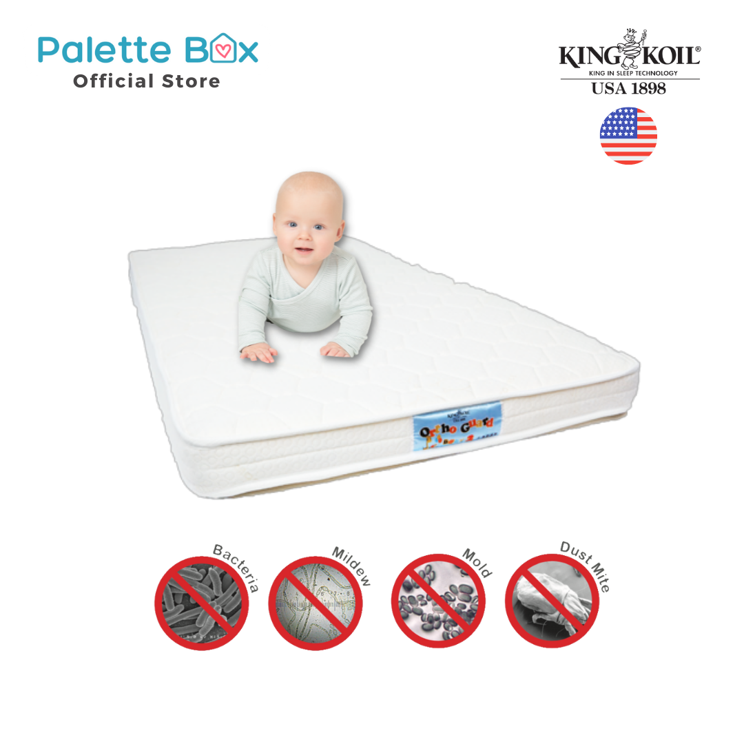 Palette Box Sweet Dreams 7-in-1 Convertible Baby Cot with Rocker - Drop Gate (120x60cm) + King Koil Baby Orthoguard 2 Dual-Foam 4" Mattress