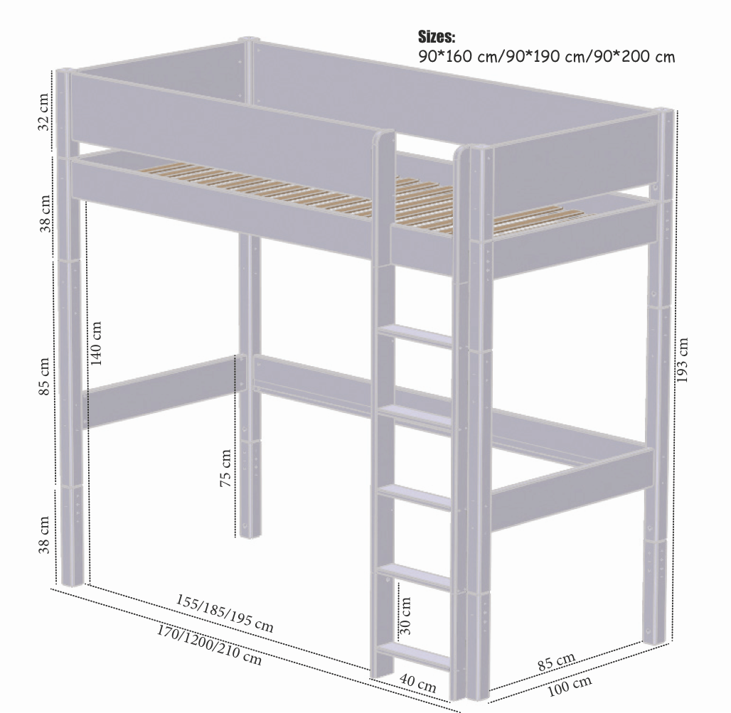 Manis-h Kids' High Loft Bed - GEFION