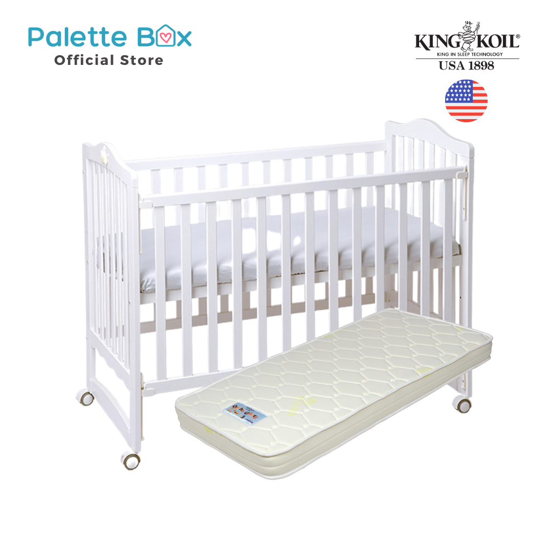 Palette Box Sweet Dreams 7-in-1 Convertible Baby Cot with Rocker - Drop Gate + King Koil Baby OrthoGuard 3 Latex Foam 4" Mattress 120x60cm (only ICA-endorsed Baby Mattress)