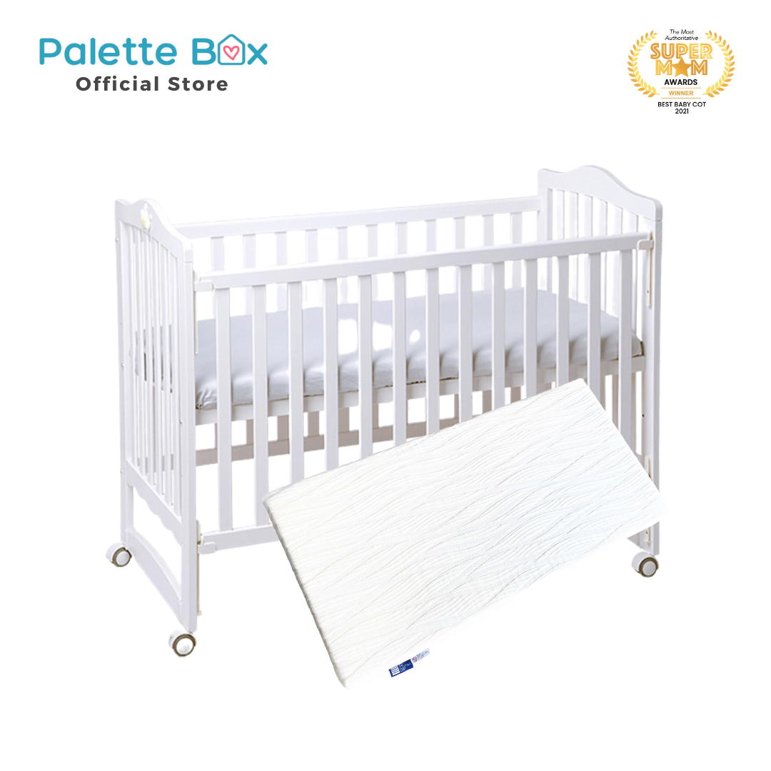 Palette Box Sweet Dreams 7-in-1 Convertible Baby Cot with Rocker - Drop Gate (120x60cm) + The Sleeping Lab Baby OrthoCare Plus (Micro-Tencel Fabric) Mattress 4 Inch (120x60cm)