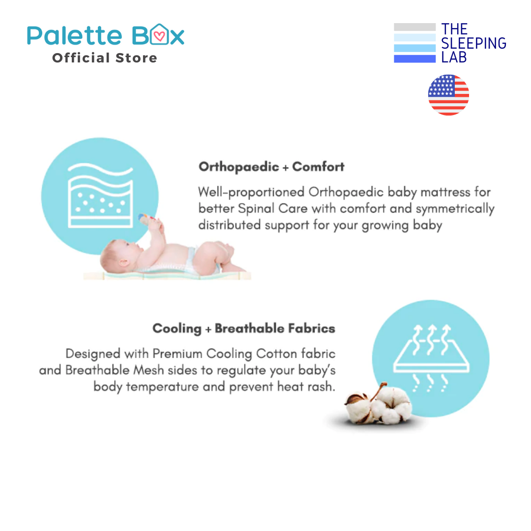 Preorder 20 Oct 
Palette Box Sweet Dreams Avant Garde 10-in-1 Convertible Baby Cot with Anti-Colic System (ACS) & Rocker - Drop Gate + The Sleeping Lab Baby OrthoCare Plus (Micro-Tencel Fabric) Mattress 4 Inch (120x60cm)