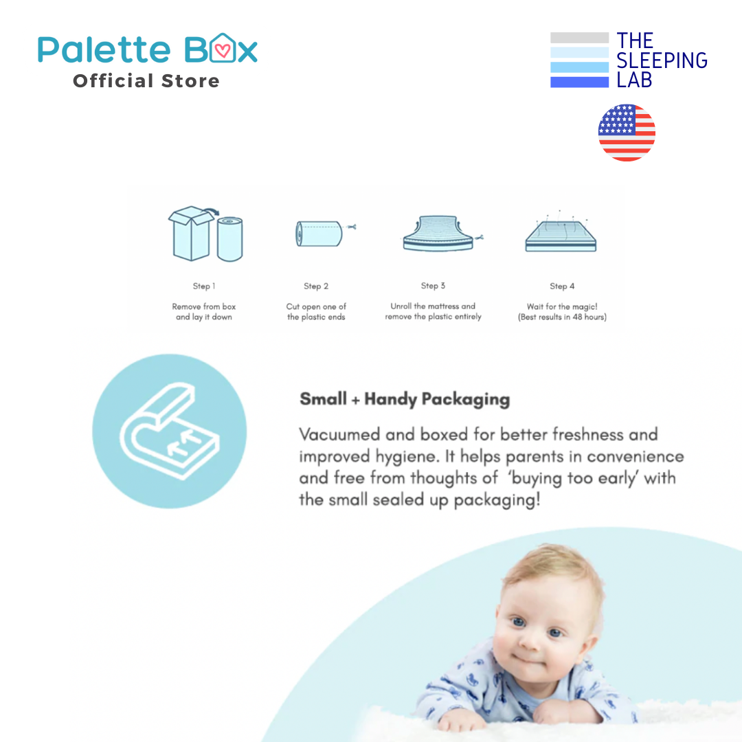 Palette Box Sweet Dreams 7-in-1 Convertible Baby Cot with Rocker - Drop Gate + The Sleeping Lab Baby OrthoCare Latex (Micro-Tencel Fabric Removable Cover) Mattress (120x60cm)