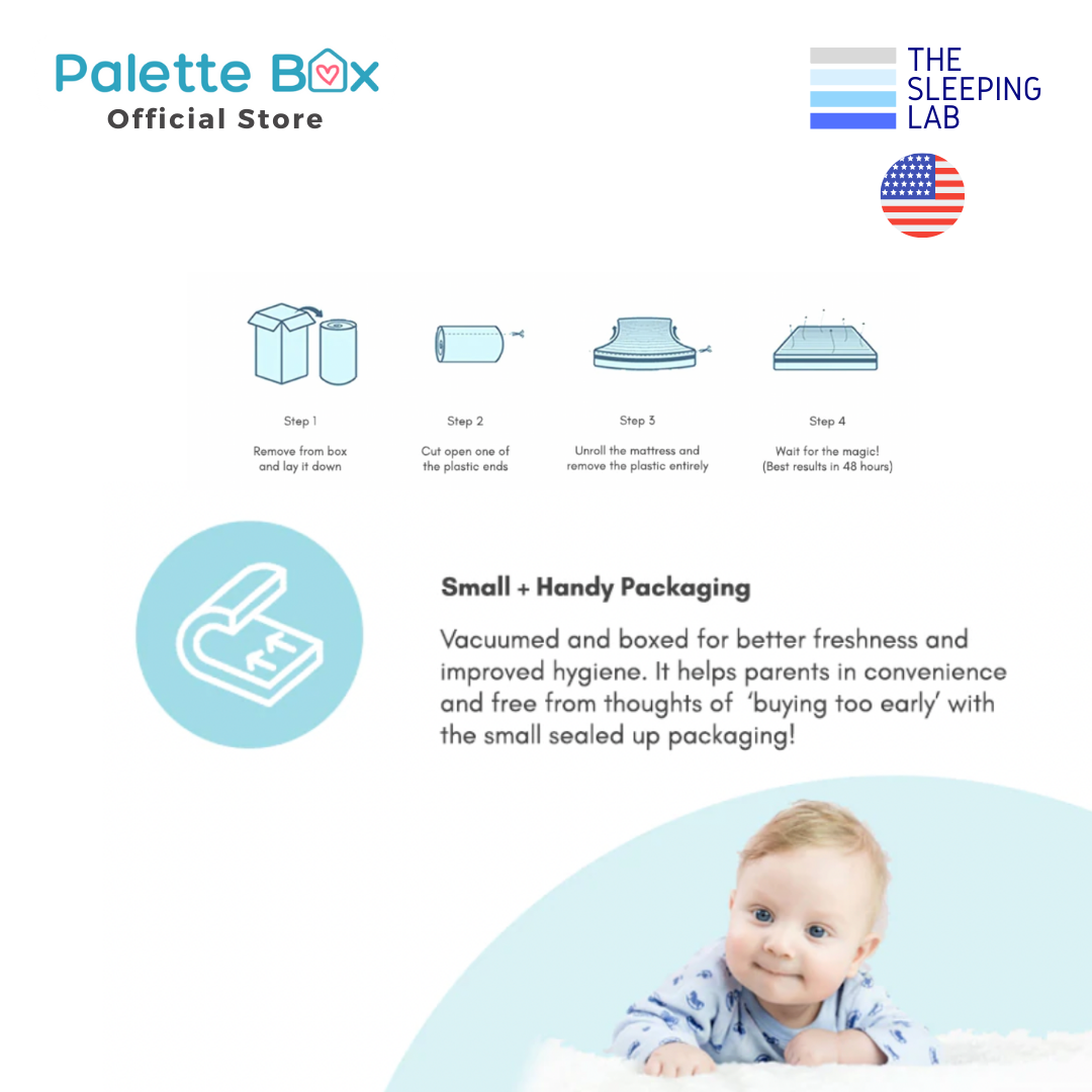 PREORDER APRIL 2024 Palette Box Sweet Dreams Avant Garde 10-in-1 Convertible Baby Cot with Anti-Colic System (ACS) & Rocker - Drop Gate + The Sleeping Lab Baby Orthosleep Premium Mattress 4 Inch (120x60cm)