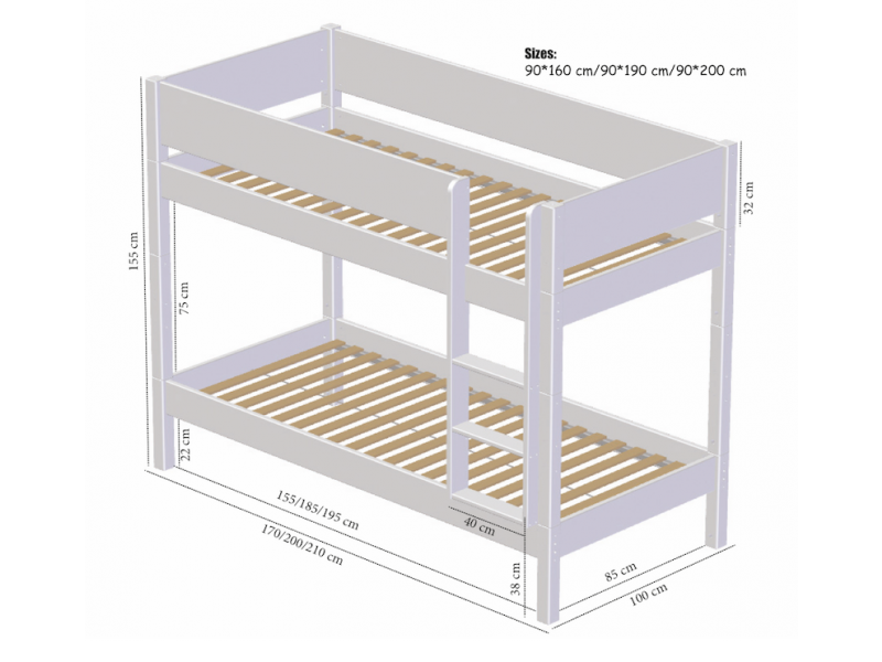 Manis-h Kids Bunk Bed with 3-side lower bunk safety rails - HODER