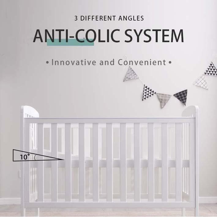 PREORDER APRIL 2024 Palette Box Sweet Dreams Avant Garde 10-in-1 Convertible Baby Cot with Anti-Colic System (ACS) & Rocker - Drop Gate (120x60cm) + King Koil Baby Orthoguard 2 Dual-Foam 4" Mattress